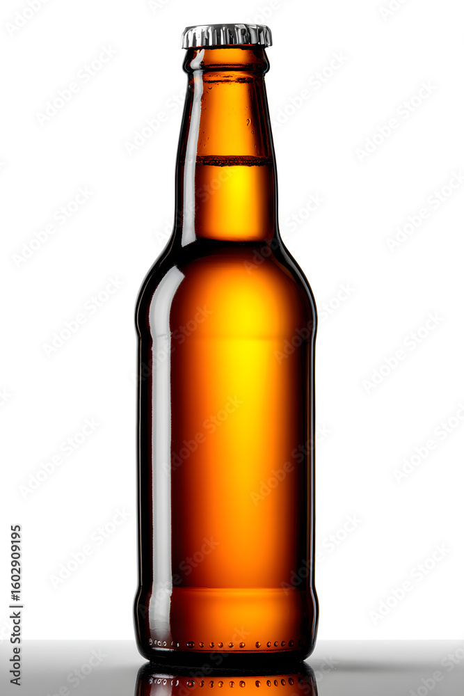 Amber beer bottle isolated on white background. Clean 3D render perfect for beverage branding, packaging design, or bar menu layouts.
