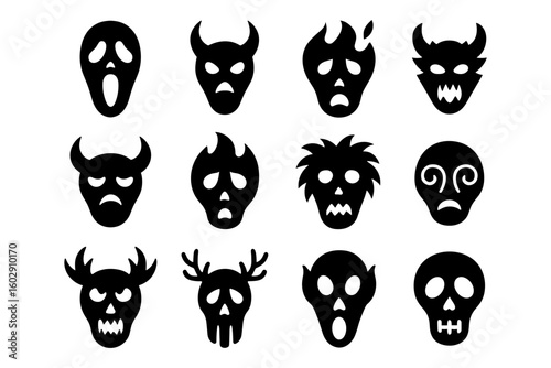 Silhouette monster faces collection for halloween design projects