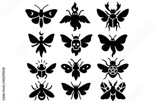Mystical moth silhouettes featuring occult and abstract designs