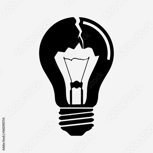 Broken Lightbulb: A striking minimalist depiction of a shattered lightbulb, symbolizing ideas and innovation with a sense of shattered potential. 