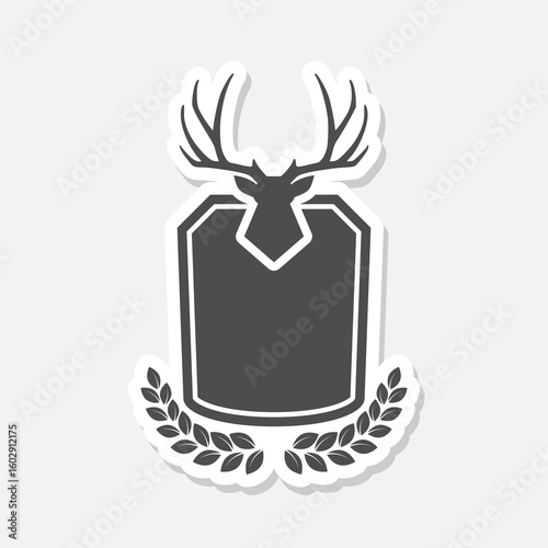 Deer on shield icon sticker isolated on gray background