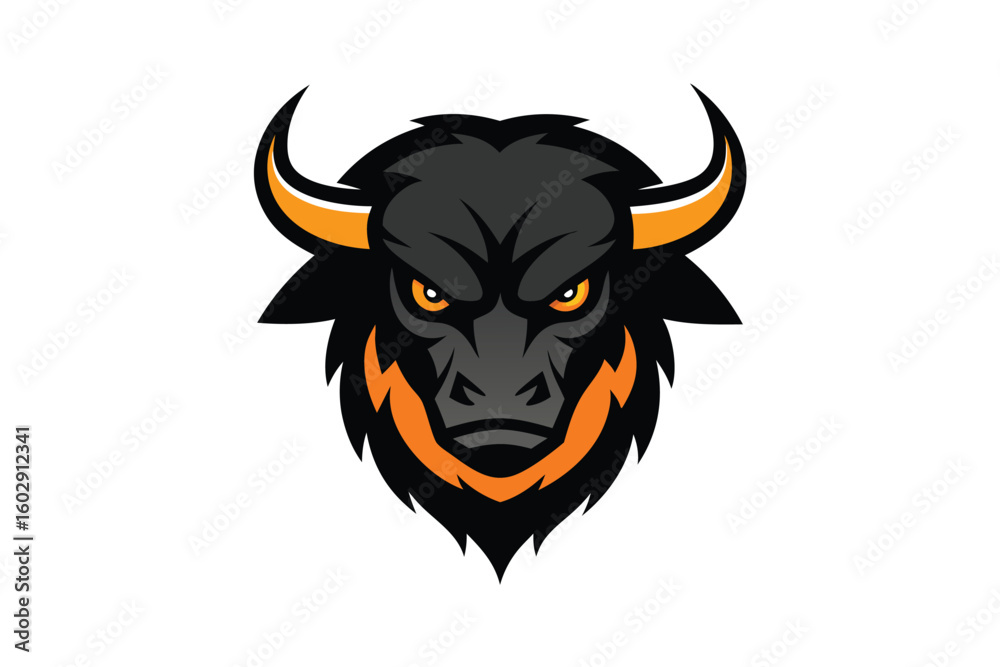Naklejka premium Angry Buffalo Head with Glowing Eyes Vector Logo Design Illustration