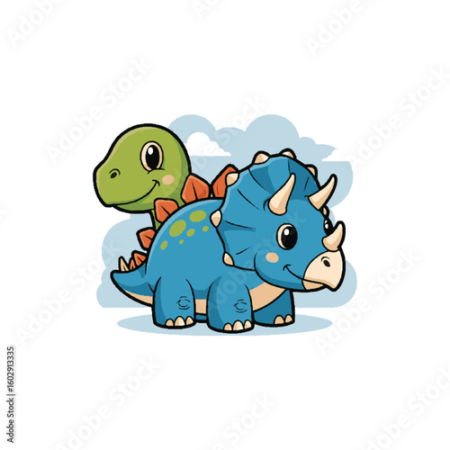 Adorable Baby Dinosaur Illustration with Green and Blue Colors