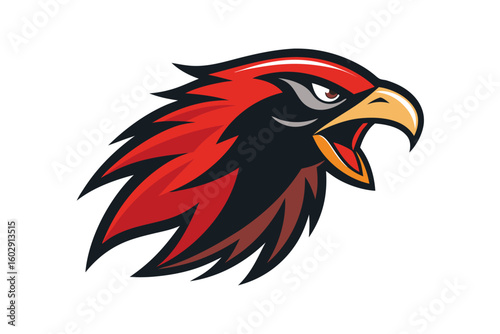 Screaming Hawk Head Mascot with Dynamic Feathers Design for Banner or Advertisement