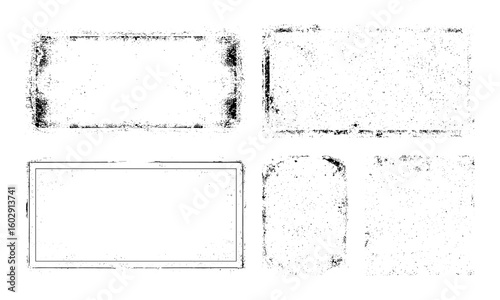Vintage worn paper overlay with realistic grainy texture, distressed stamps, frayed edges, dust and grunge effects. Old paper frame texture with subtle damage, vector design, retro background