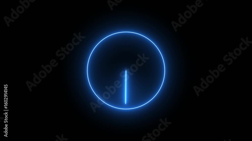 Neon clock animation on blue color on black background.