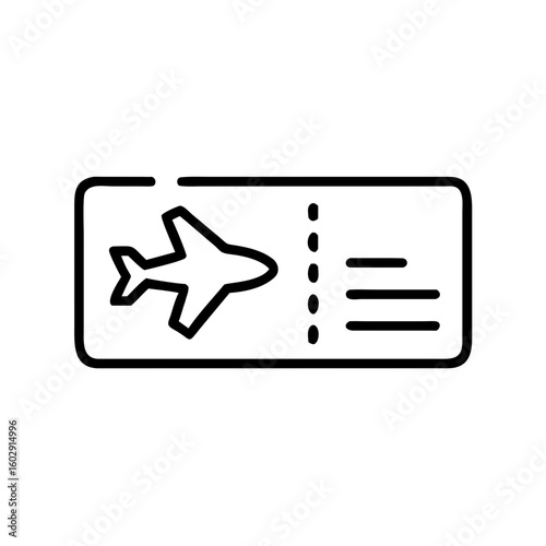 Airplane ticket icon in minimalistic style on white background  