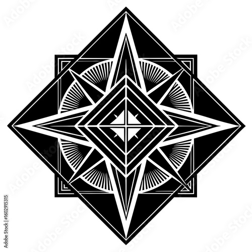 Geometric compass rose art deco design