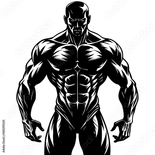 Muscular man bodybuilder silhouette with defined abs