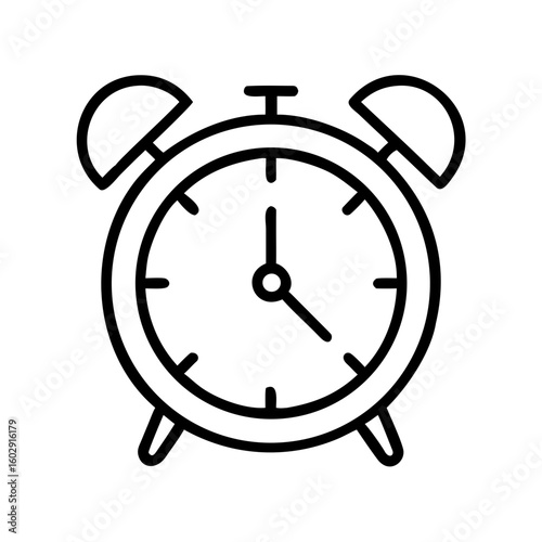 Alarm clock outline design with bells and time indicators  