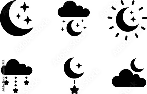 Celestial bodies and atmospheric elements collection moon stars
