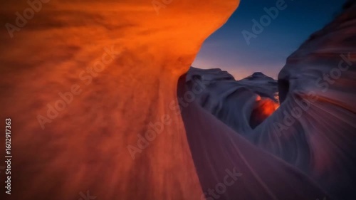 Sunset Illuminates Snowy Canyon Walls