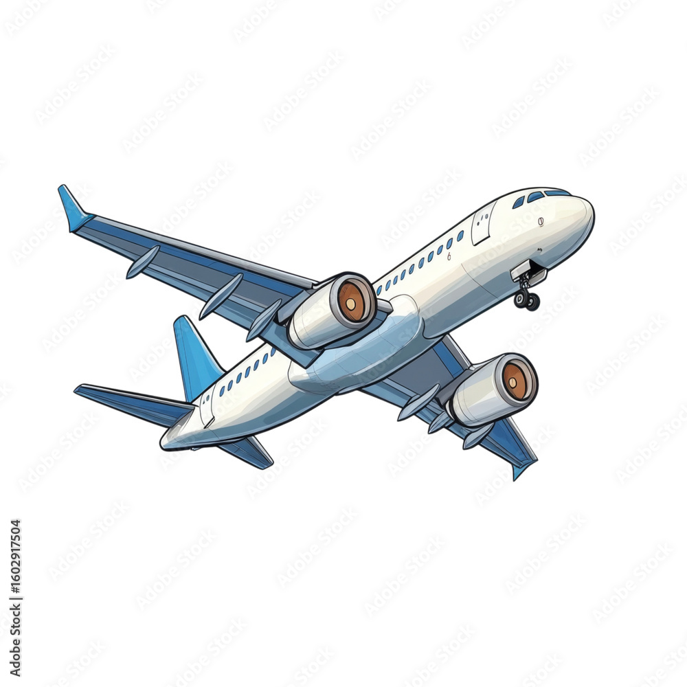 Obraz premium Detailed jet airplane flying in sky, showcasing its sleek design and powerful engines