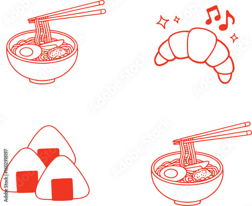 Japanese food and pastry icons ramen onigiri