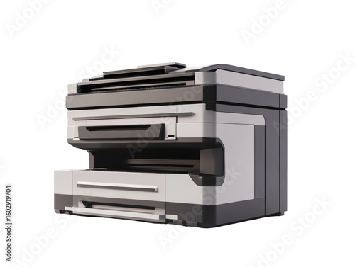 Modern multifunction printer isolated on transparent background.