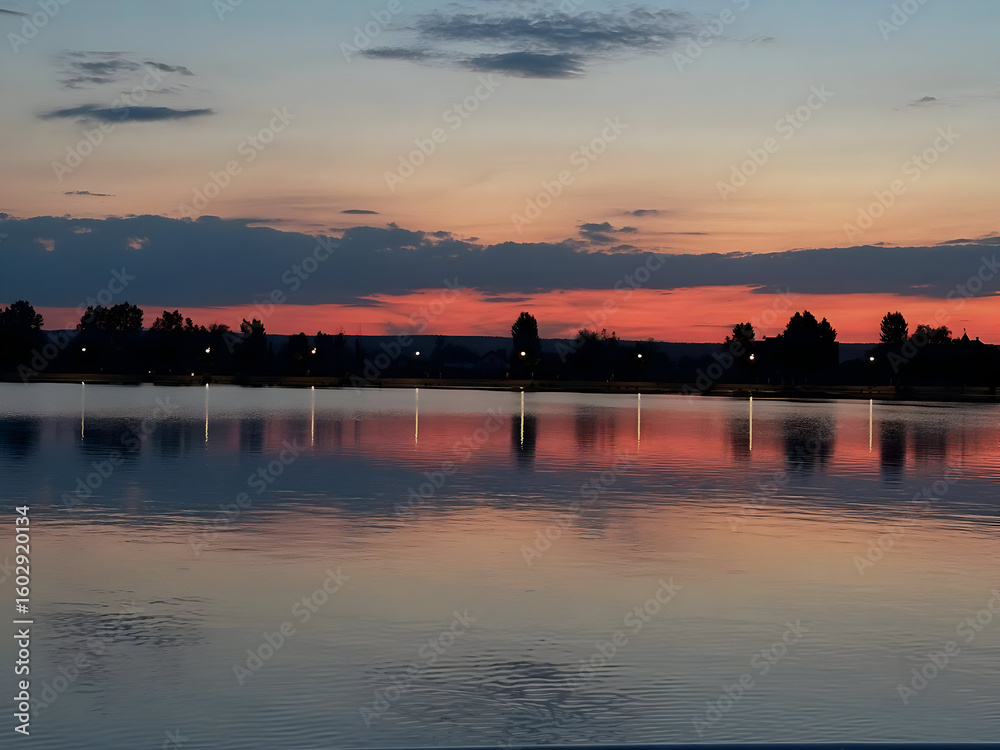 Naklejka premium sunset over the river