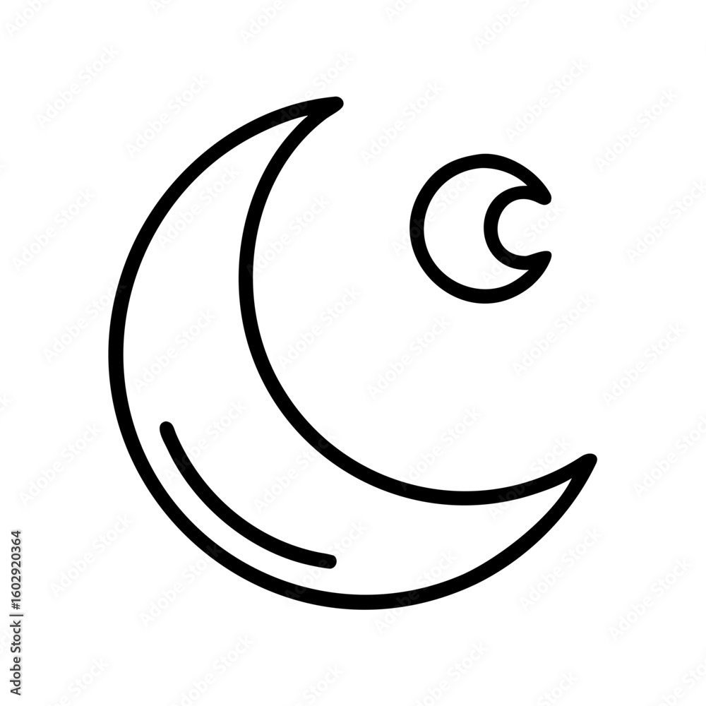 Simple line art of crescent moon and star on white background Simple line art of crescent moon and star on white background
