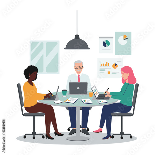 Office teamwork with senior leader and team