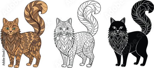 Cat coloring pages for adults and kids detailed designs of cats and kittens drawing art