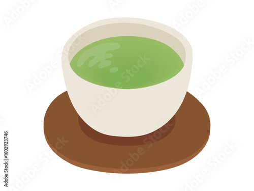 かわいい茶托の敷いてある緑茶のイラスト