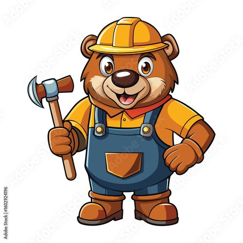 Brown Bear Fixing Things with Hammer