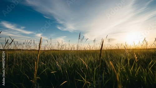 Sunset Over a Grassy Field