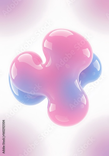 Abstract 3D rendering of a glossy, bi-colored, amorphous shape floating.