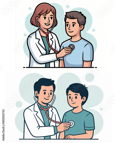 Doctor and Patient with Stethoscope – Vector Illustration