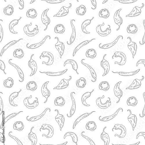 hot chili pattern background. vintage chili background. pepper pattern background. chili doodle pattern background. 