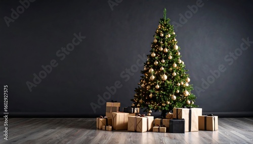 Christmas tree with gifts on a dark background