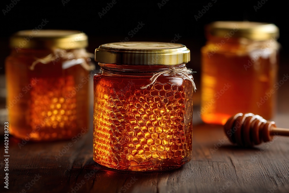 Honeyed embrace preserving nature's liquid gold in glass containers Honeyed embrace preserving nature's liquid gold in glass containers