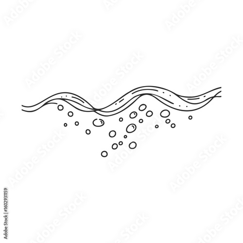 Abstract line art of flowing water with bubbles and waves – stock vector icon in line style