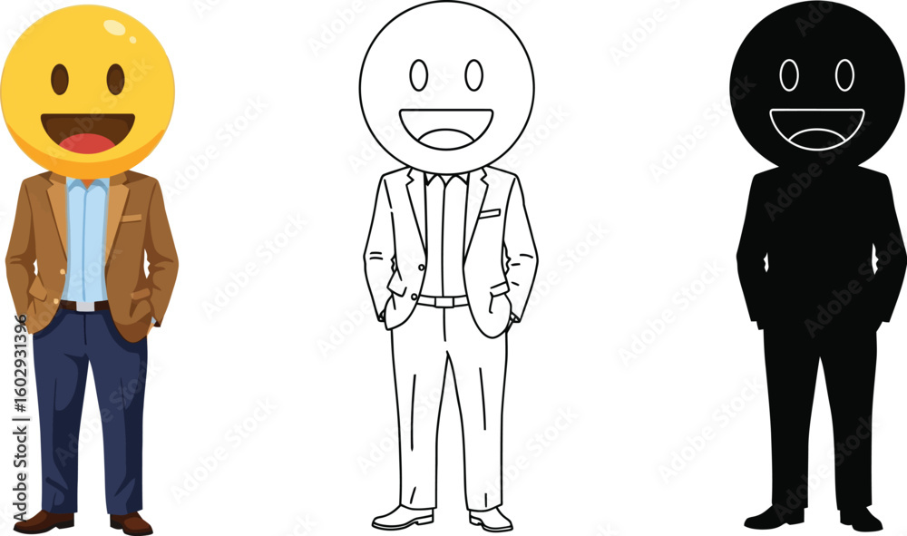 Naklejka premium Emoji head business man vector images for design and illustration with outline and silhouette