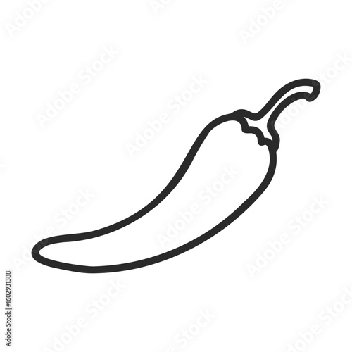 Simple black line drawing of a chili pepper on white background – stock vector icon in line style
