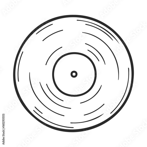Minimalist black and white vinyl record sketch design – stock vector icon in line style
