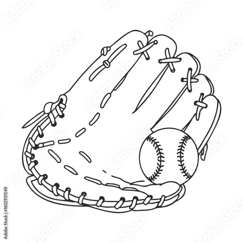 Baseball glove with ball illustration on white background – stock vector icon in line style