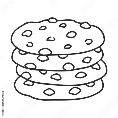 Simple line drawing of a stack of chocolate chip cookies – stock vector icon in line style