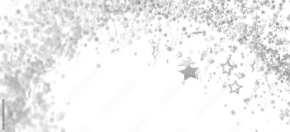 Fototapeta premium Sparkling silver stars falling on white. Great for festive designs.