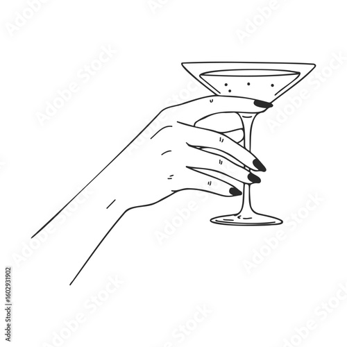 Elegant line drawing of female hand holding a martini glass – stock vector icon in line style