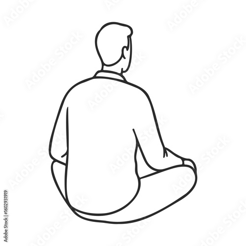 Sketch of adult caucasian male sitting cross-legged in relaxed pose – stock vector icon in line style