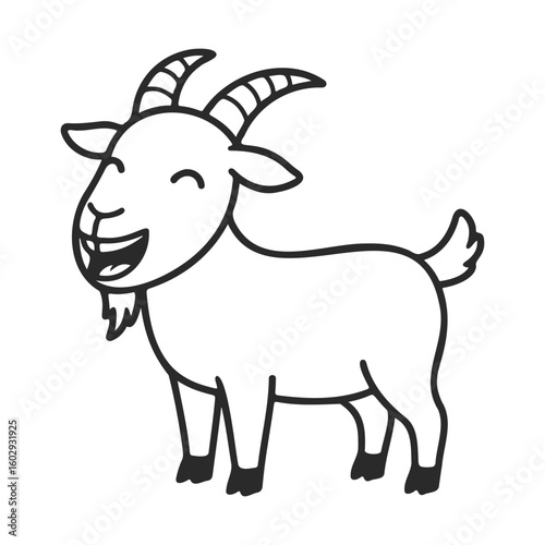 Cartoon smiling goat with horns illustration on white background – stock vector icon in line style