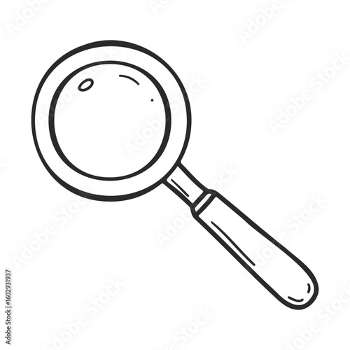 Simple black and white doodle of a magnifying glass on blank background – stock vector icon in line style