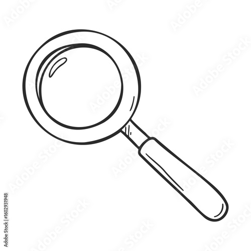 Black and white hand-drawn magnifying glass illustration on white background – stock vector icon in line style
