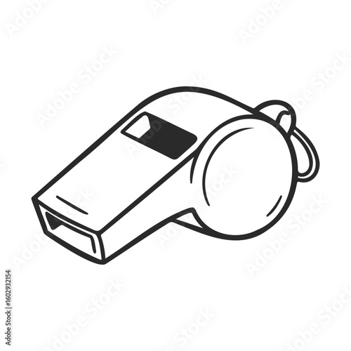 Black and white line drawing of a whistle on white background for sports and coaching design – stock vector icon in line style