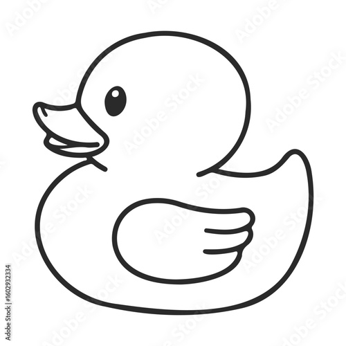 Rubber duck outline drawing with simple black lines on white background – stock vector icon in line style