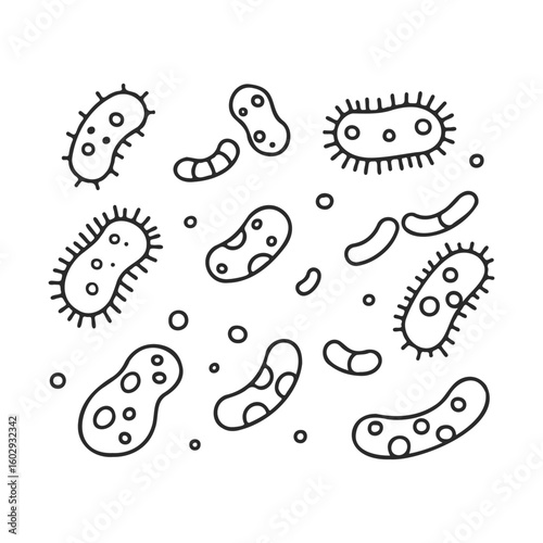 Various bacteria illustrations on white background with simple line art style – stock vector icon in line style
