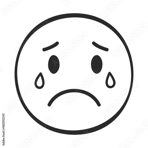 Sad emoji with tears expressing sorrow – stock vector icon in line style