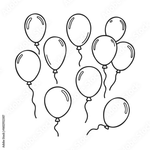 Hand-drawn balloon design with ten outlined party balloons – stock vector icon in line style