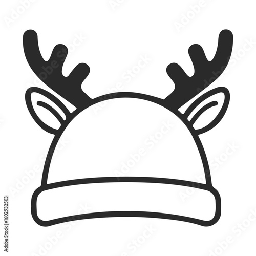 Black and white festive hat with antlers and ears – stock vector icon in line style