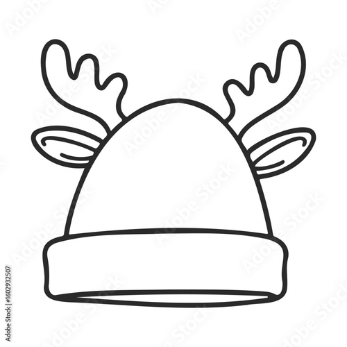Christmas reindeer hat outline with antlers and ears on white background – stock vector icon in line style